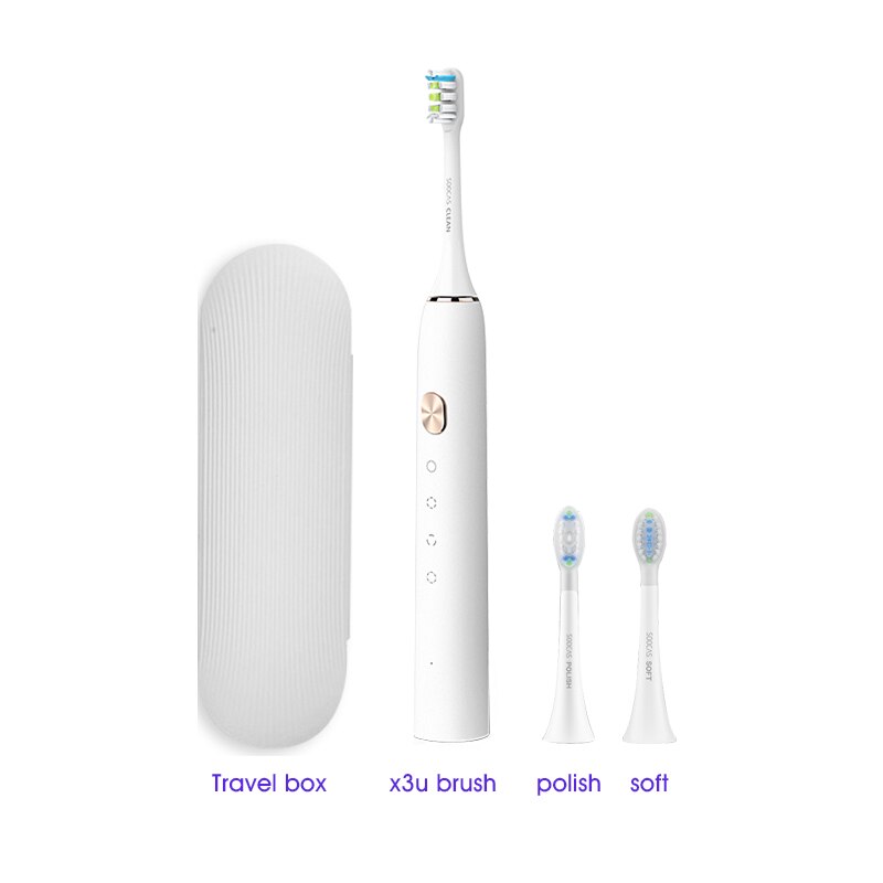 SOOCAS X3U – brosse à dents électrique ultrasonique, mise à niveau automatique, charge rapide, brosse à dents étanche pour adulte: X3U white standard