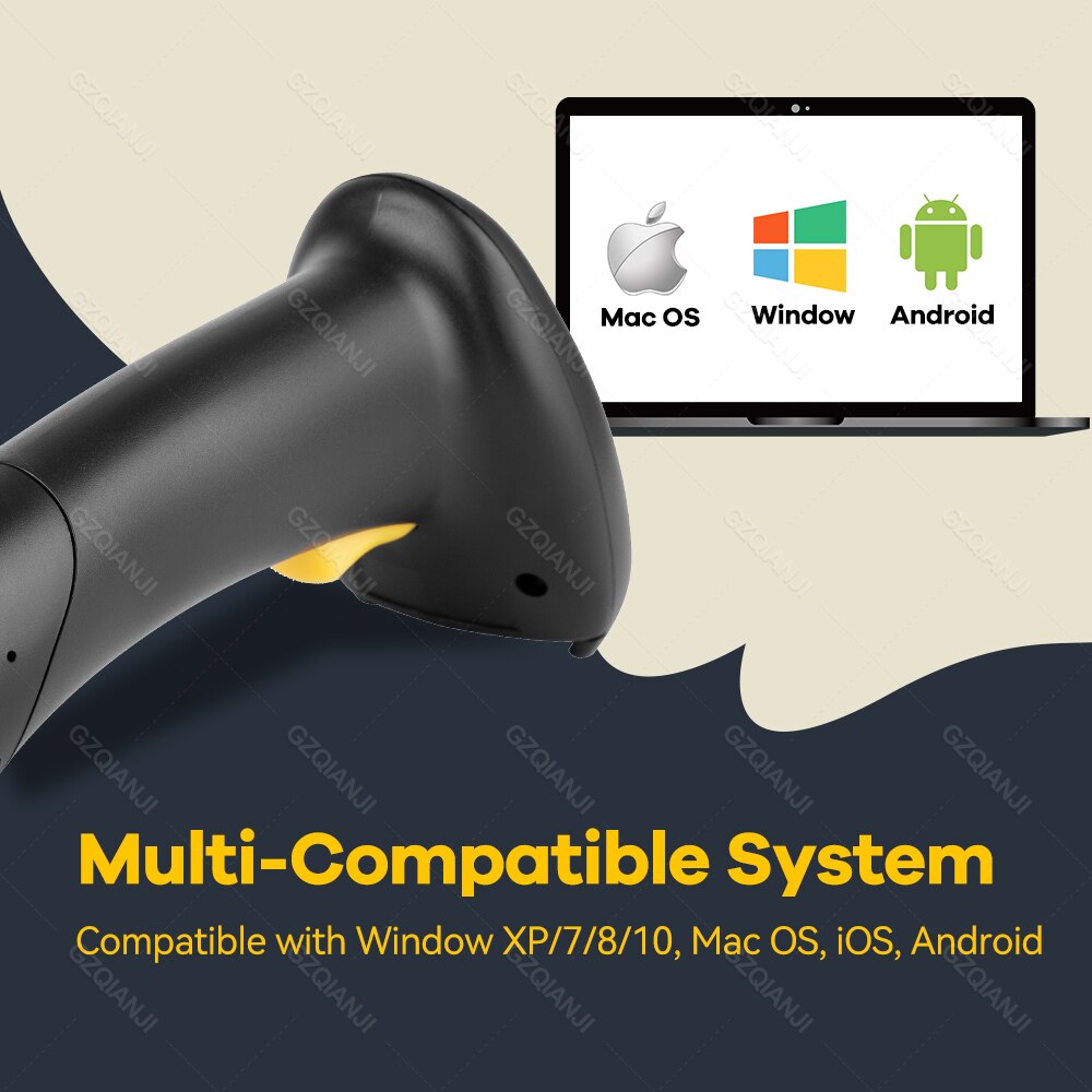 2D Handheld Wireless Barcode Scanner 2.4G 1D/2D QR Bar Code Reader PDF417 for Mobile IOS Android IPAD