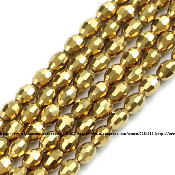 JHNBY rijstkorrels Oostenrijkse kristal kralen ovale vorm plated kleur 50 stuks 6*8mm Losse kralen Sieraden armband accessoires maken DIY: MZ6107 Gold