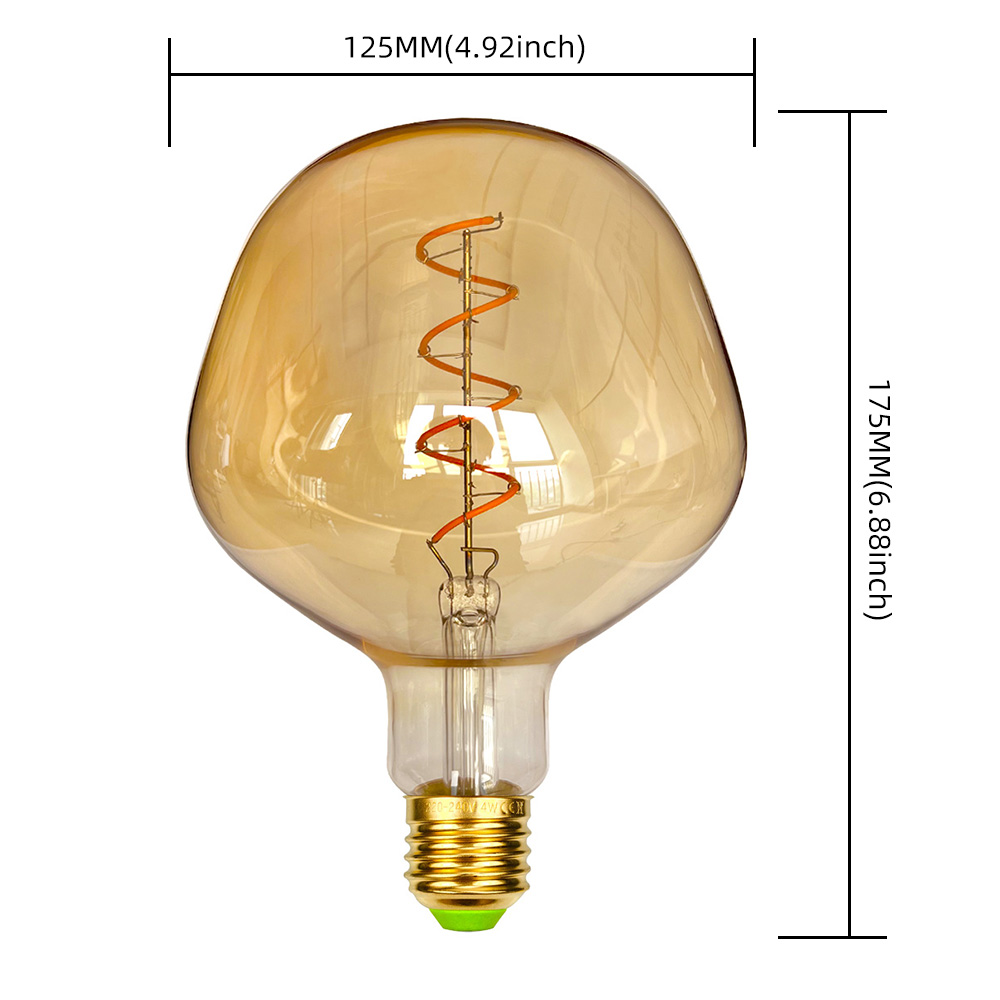TIANFAN ampoule Led Vintage G125 grand Globe goutte d'eau Filament spirale 4W Dimmanble 220/240V E27 Super jaune: Bleu
