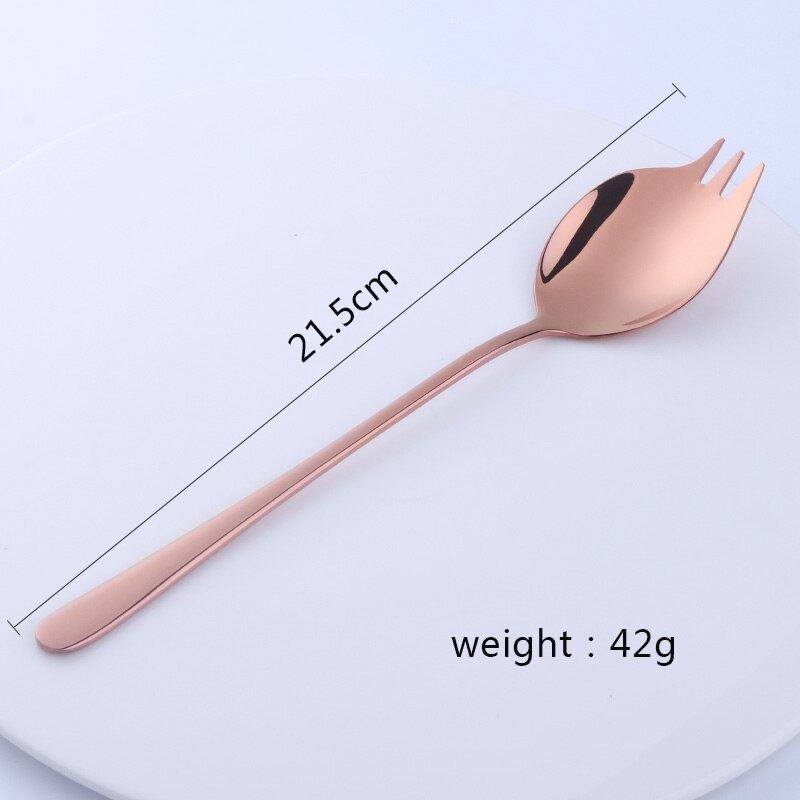 2 in 1 Salad Forks Spoon 304 Stainless Steel Three Tooth Multifunction Dessert Snack Fruit Forks Kitchen Tableware: rose gold