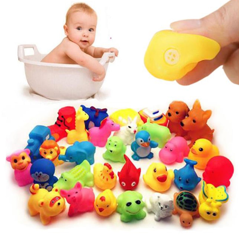 13 Pcs Leuke Dieren Zwemmen Water Speelgoed Kleurrijke Zachte Rubber Float Squeeze Sound Piepende Bathing Speelgoed Voor baby 'S