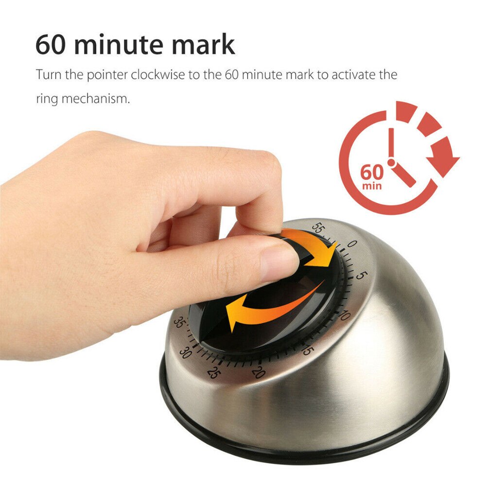 Stainless Steel Kitchen Timer 60 Minutes Countdown Alarm Mechanical Cooking Timer Reminder Alarm Clock Kitchen Gadgets
