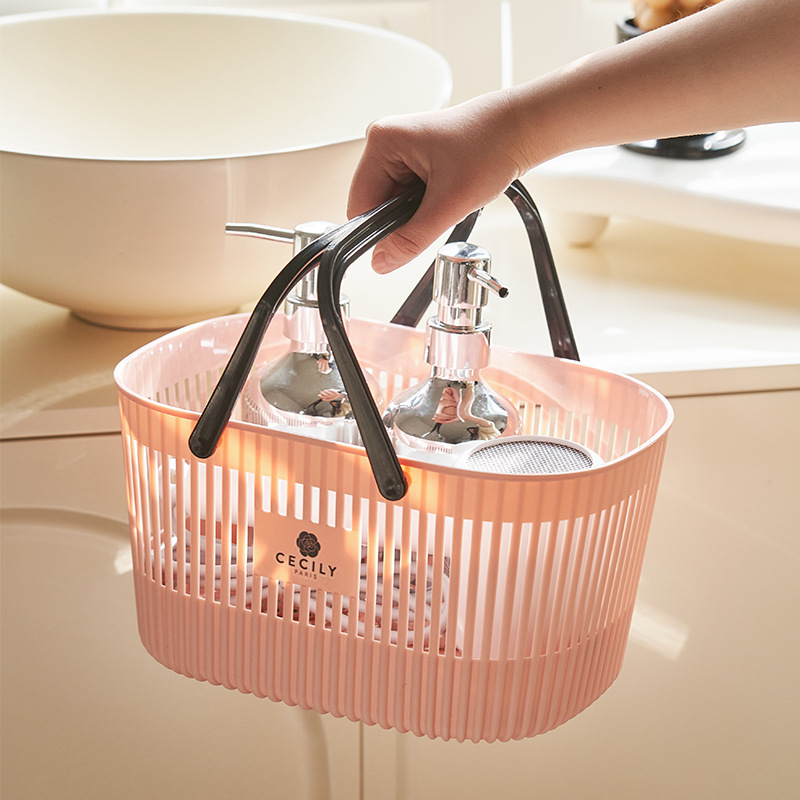 Panier organisateur en plastique avec poignées, bac de toilette de Drainage, panier de rangement empilable pour ranger le bain et le corps