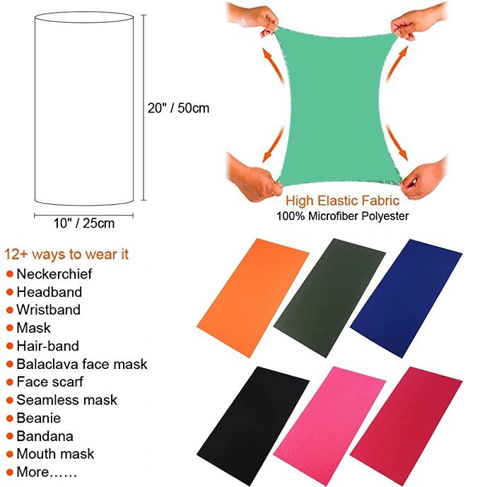 6PC unisexe sans couture Bandana Rave bandeau écharpe foulard foulard écharpe d'équitation tissu bouche et nez visage couvrant écharpe