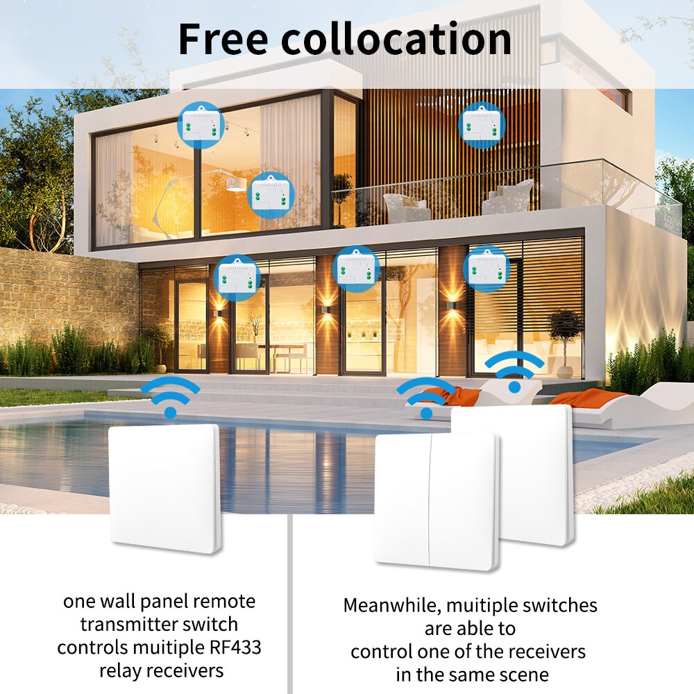 SIXWGH Wireless Switch 1/2 Gang 2 Way Waterproof Push Button Switch No Battery Self-powered Remote Control Light Switch