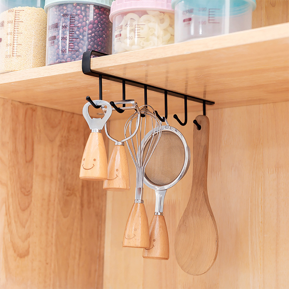 Iron Cabinet Six Hooks Seamless Hook Storage Rack More Than Row Hook Wardrobe Kitchen Punch-Free Seamless Storage Holder Shelf