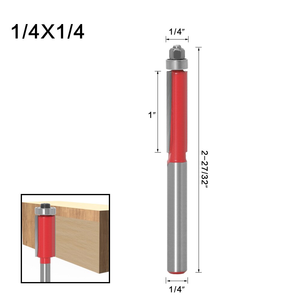 4 stk 1/4 tommers skaft rett flush trim trefres med topplager 6mm 6.35mm 8mm skaft tappkutterverktøy for trebearbeiding: 6.35mm skaft   no1