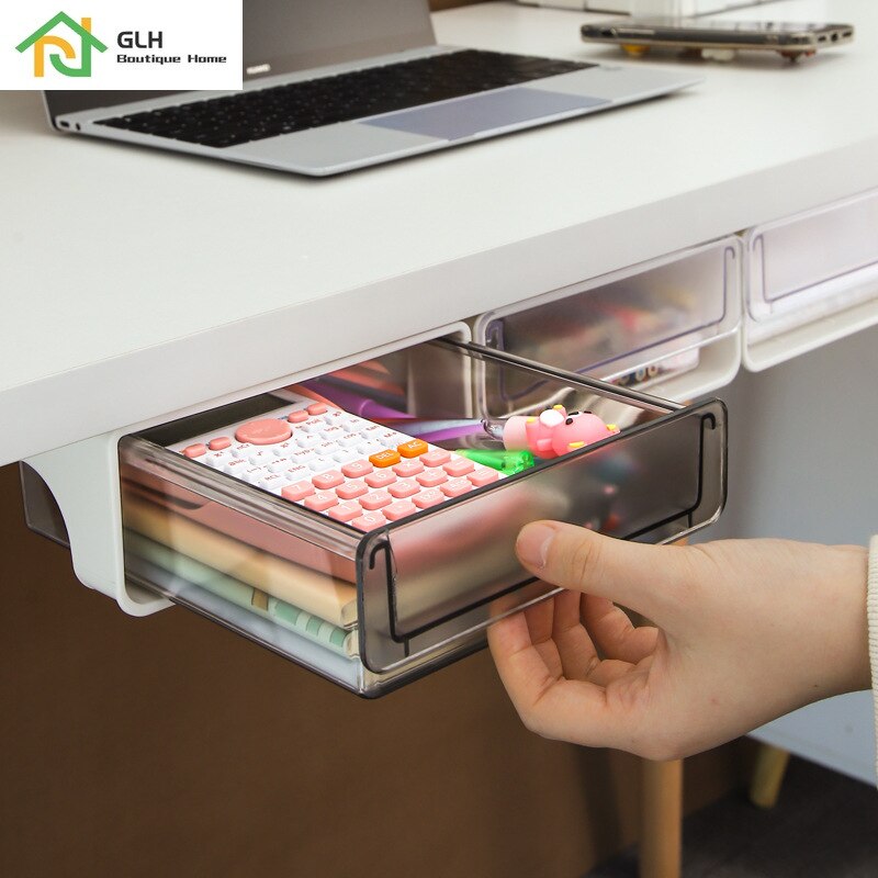 Under-desk Drawer Storage Box Desk Bottom Hidden Office Stationery Storage Organizer