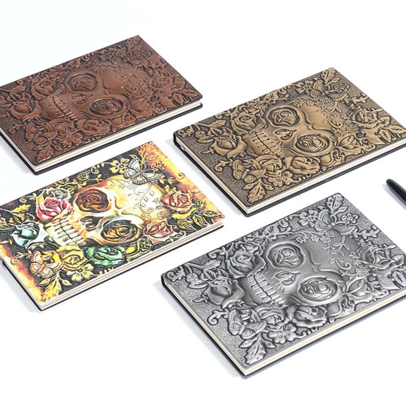 Skull Flower Embossed A5 Leather Notebook Journal Notepad Travel Diary Planner School Office Supplies