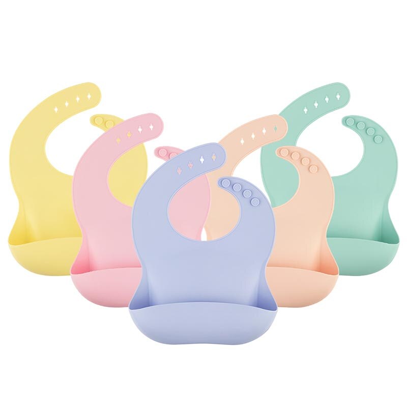 Solid Silicone Bibs Baby Feeding Saliva Towel Waterproof Soft Cloths Bandana Lightweight Infant Bibs Aprons Adjustable