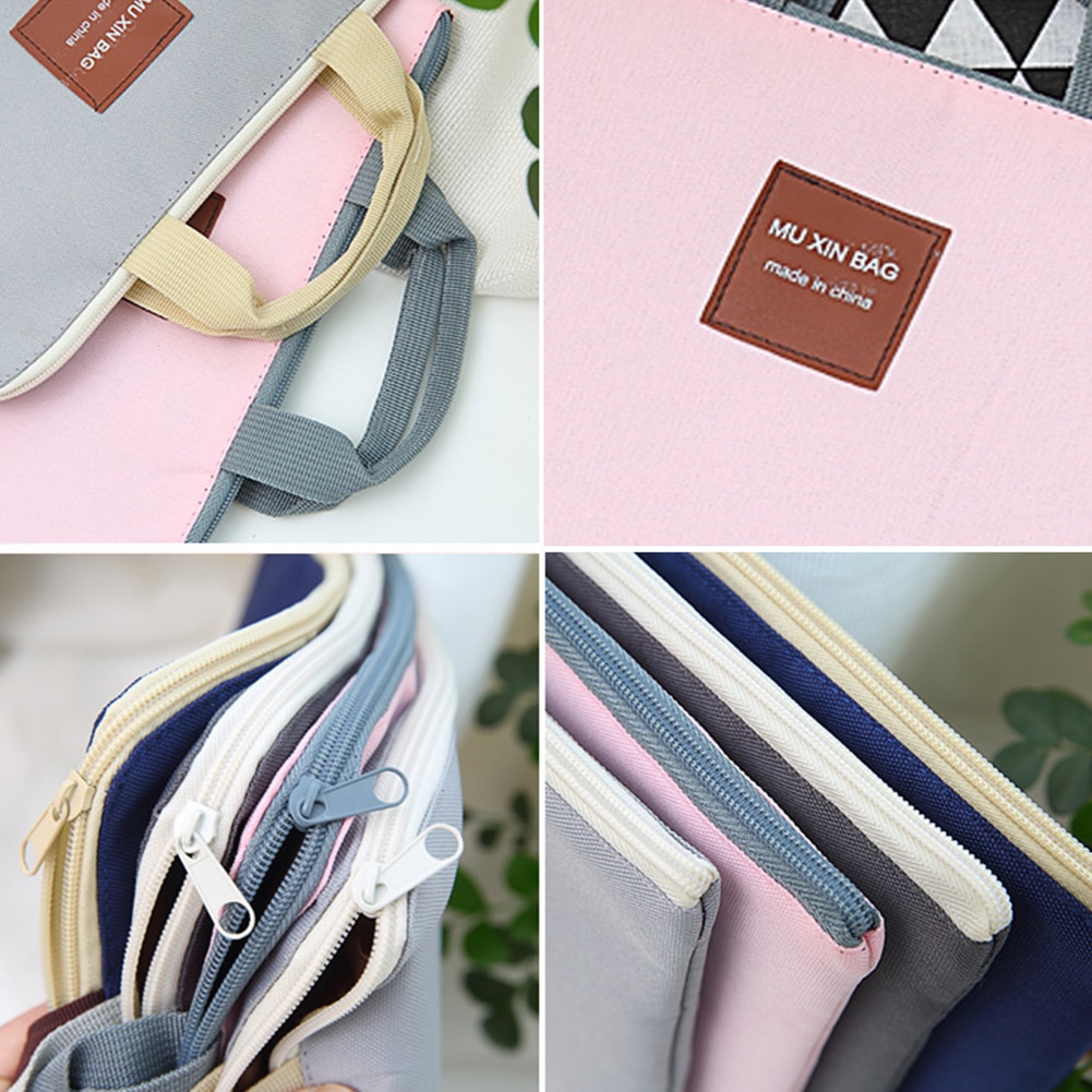 A4 Document Bag Stationery Double Layer with Handle Nylon Organizer Folder School Office Portfolio Portable Zipper File Pocket