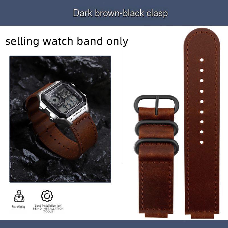 Für Casio Lederarmband AE-1200/1100/SGW-300/W218H Serie modifiziertes retro-Lederarmband: Weiß Schwarz