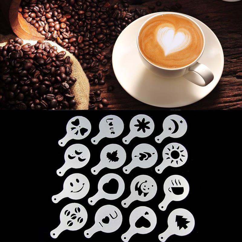 Koffie Stencils C0ffee Decorating Mold Koffie Tool 16 Stks/set Art Chocolade Mallen Latte Latte Mallen