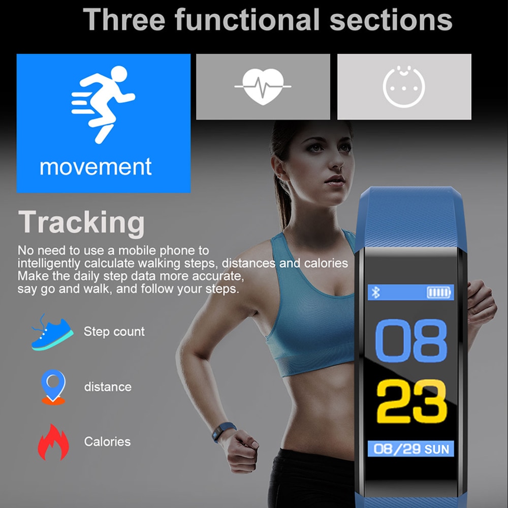 Rovtop 115 Plus Smart Polsbandjes Bloeddruk Horloge Fitness Tracker Hartslagmeter Band Smart Activiteit Tracker Armband