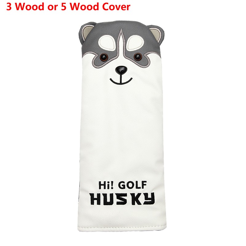 Belle Husky Golf pilote tête couverture Animal de bande dessinée #1 #3 #5 #7 bois PU cuir couvre-chef anti-poussière: plum