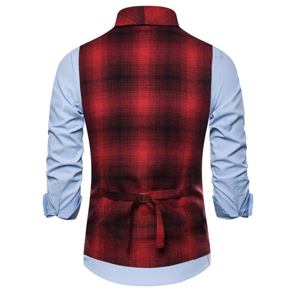 Vest Spring and Autumn Men's Checkered Green Fruit Collar Double Breasted Slim Business Casual Suit Waistcoat
