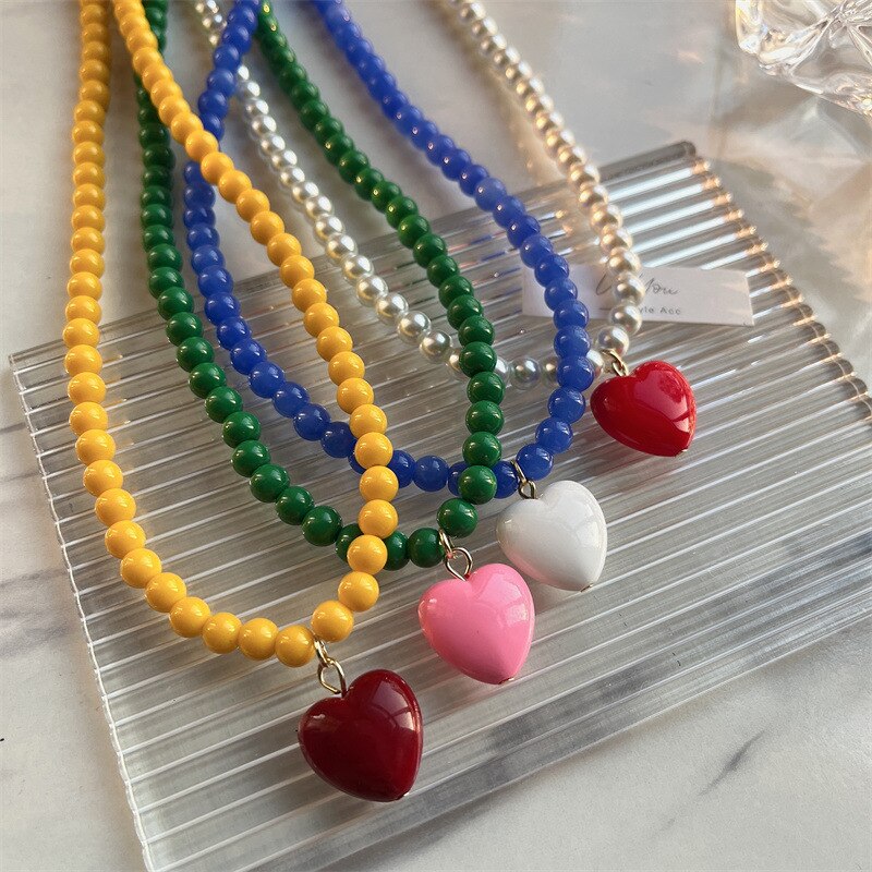 Moda colorata carino perla girocollo collari da donna amore cuore ciondolo collana moda accessori gioielli femminili