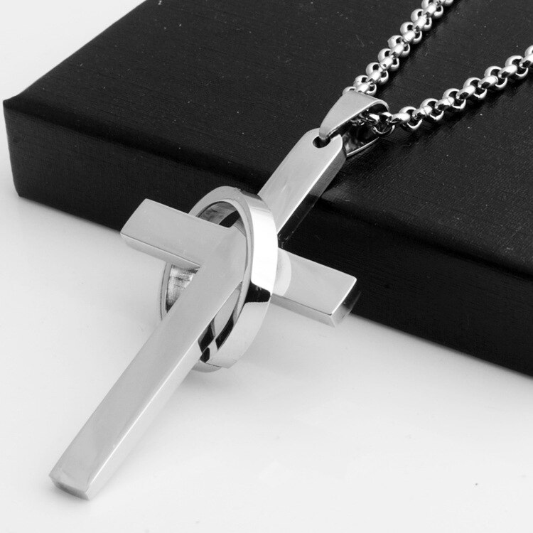 Diffone Classic Cross Necklace Men 3 Colors Stainless Steel Necklace For Hombre Punk Male Accessories Pendant Necklace Jewelry: Guang Silver