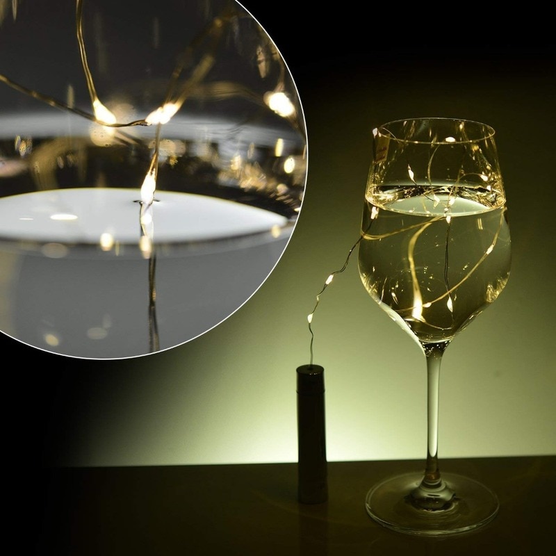 String Lights 10/15/20 LED Wine Bottle Lights Battery Powered Cork Shape Glass Bottle Stopper Lamp Christmas Garlands Decor