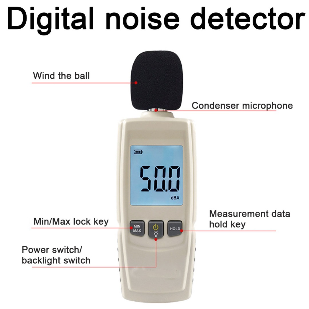 Medidor de nivel de sonido Digital 30-130DBA, pantalla LCD de mano, medición de ruido, 3 pilas AAA para fábricas y oficinas, 1 unidad
