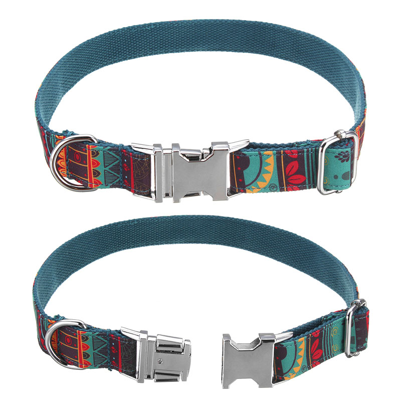 Colorful Printed Pet Dog Collar Leash Set Adjustable Cotton Training Lead Thicken 2.5mm Collar Leashes Kits 110-120cm