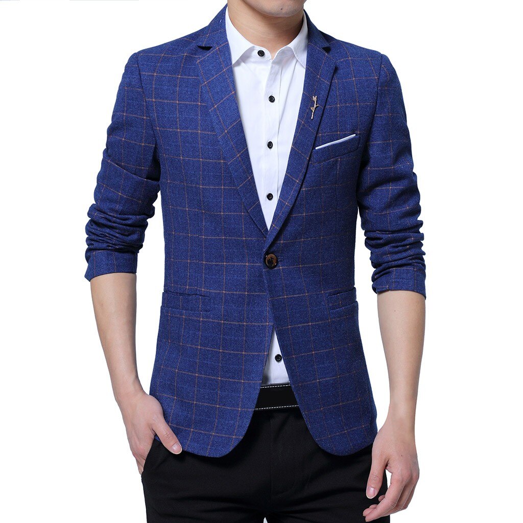Mannen Mode Stijl Een Knop Pak Voor Zelfontplooiing Bedrijf Jas: Blauw / L