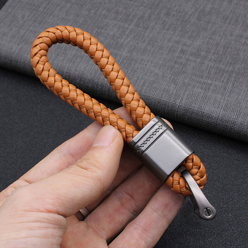 Neue handgewebte Leder Auto Schlüsselanhänger Männer Frauen Seil Schlüsselanhänger Taille Schlüsselanhänger Charme Metall Schlüsselhalter Schmuck