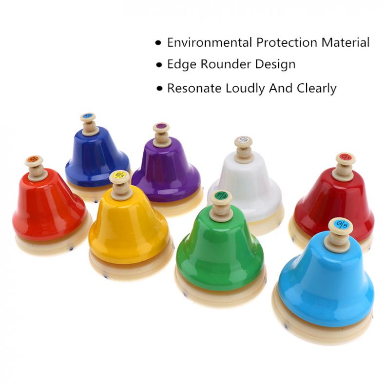 8pcs/lot Colorful Hand Bell Set Musical Instrument Musical for Children Baby Early Education hand bell