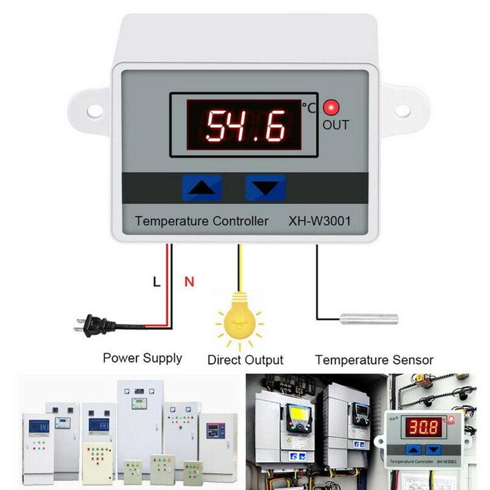 Controlador de temperatura Digital LED XH-W3001 para incubadora, 12V, 24V, 220Vac, Interruptor de Sensor NTC de calefacción, termostato de refrigeración, L4Q2