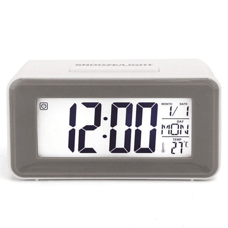 Simple Electronic Table Clock Desktop 12/24 H Sound Control Backlight Snooze Desk Digital Clocks 8 Alarm Watch Student Bedside: KYR1166-Off-white