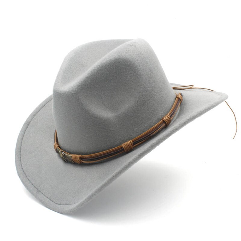 Mistdawn dame herre ull vestlig cowboyhatt herre dame cowgirl jazz sombrero lokk belte str 56-58cm: Grå