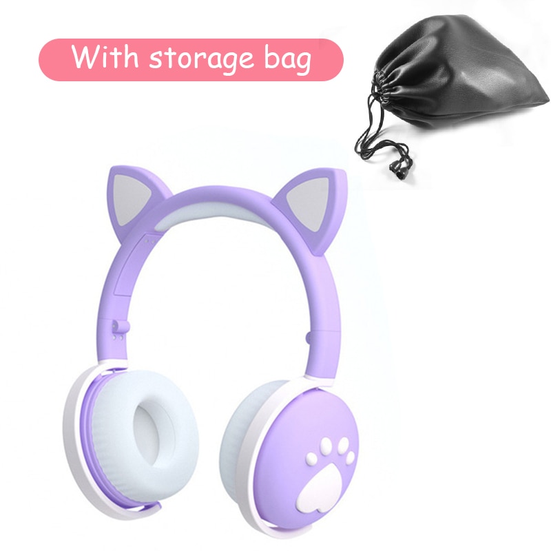 Draadloze headhand gamer roze kattenoor bluetooth 5.0 fone de ouvid schattige  ps4 telefoon pc met microfoon 3.5mm gaming telefoon  ps4 overear gamer: Paars wit