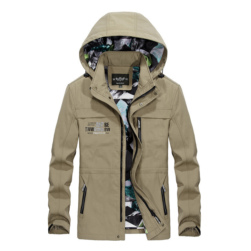 Men's spring and autumn one-piece camouflage hooded windproof waterproof windbreaker