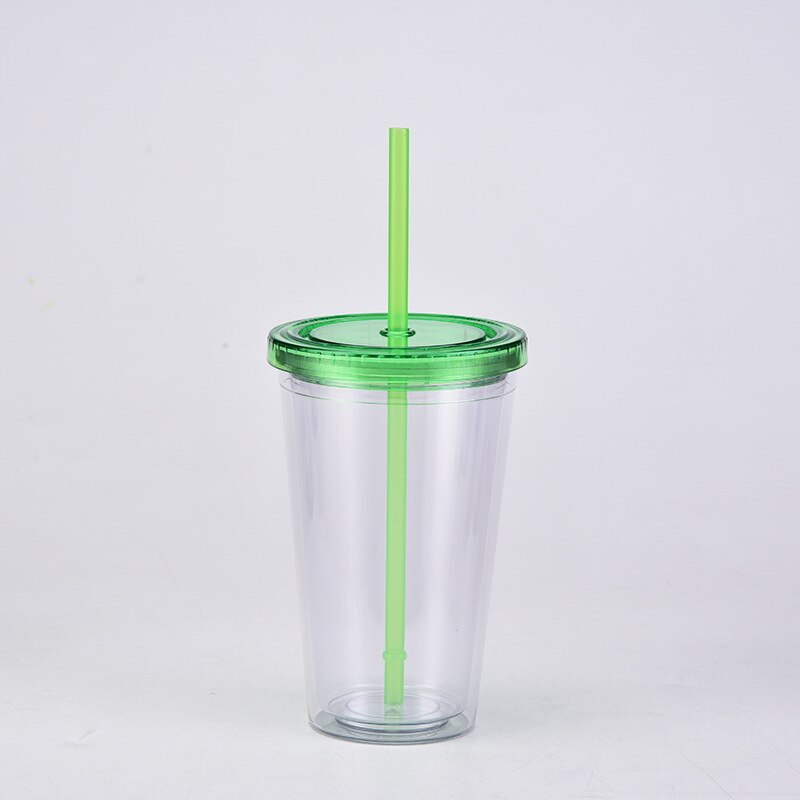 Vasos acrílicos transparentes de doble pared, vaso de plástico con pajillas, reutilizable, para bebidas frías y zumos, 16oz: F