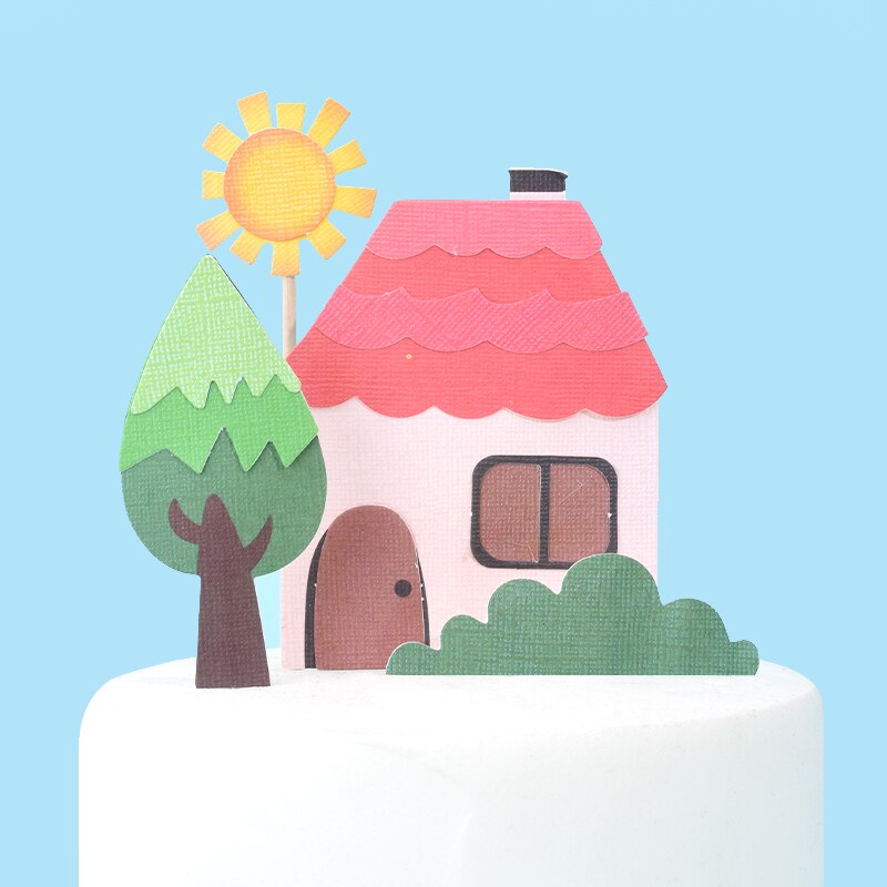 Cakelove 1pcs Party Cake Topper Cute Cartoon Animal Decor Ceramic Process Kids Baby Birthday Party Decoration Animals: house 4pcs