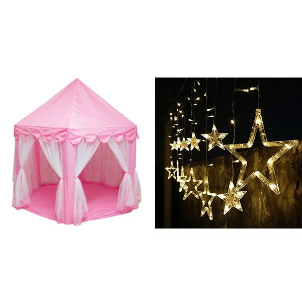 Pieghevole Bambini Casa del Gioco della Tenda Tepee Teepee Portatile Tende Giocattolo per I Bambini Del Bambino Della Ragazza del Ragazzo Outdoor Indoor Playhouse Princess Castle: Tent and Light Pink