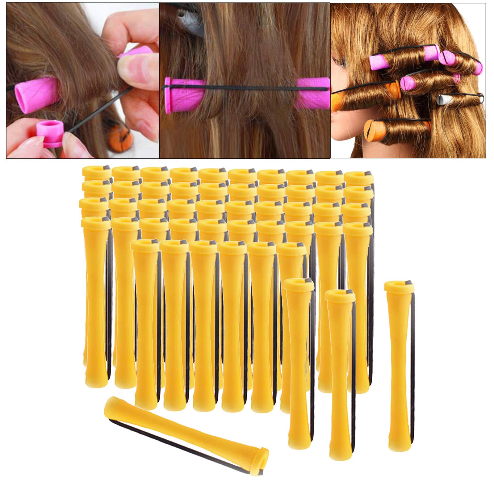 Varillas para rizar el cabello para mujer, rodillos de pelo largo y corto sin calor, herramientas de peluquería con banda de goma, 1 paquete: 50Pcs 0.7cm