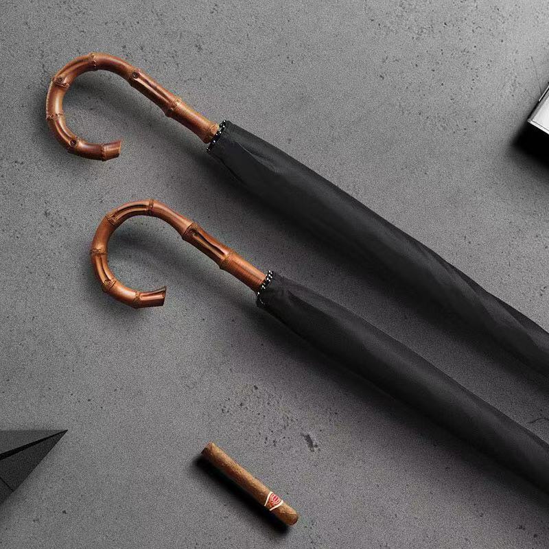 Topmerk grote regenparaplu heren retro bamboe rotan gebogen handvat sterke winddichte anti-uv parasol