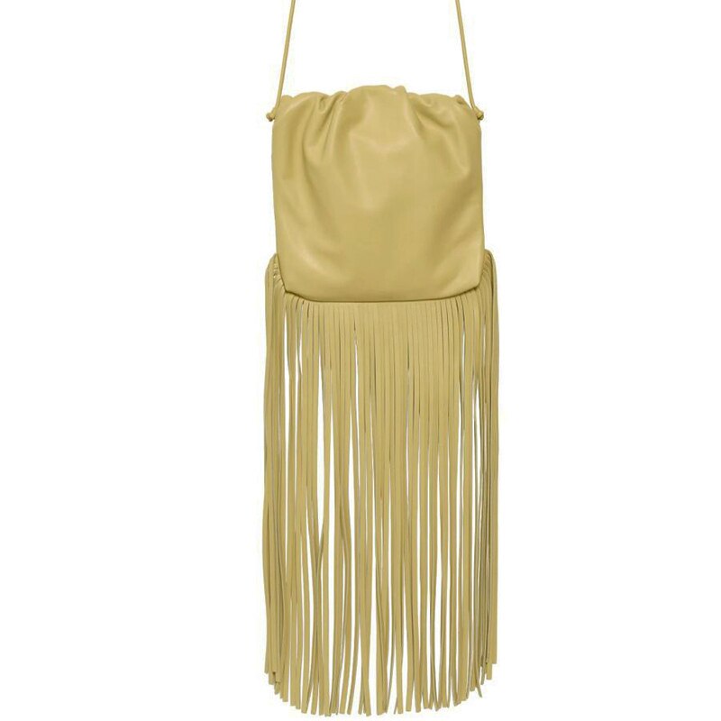 trend lang kvast kvinner pu veske veske crossbody veske kvinnelig frynset veske dame veske: Gul