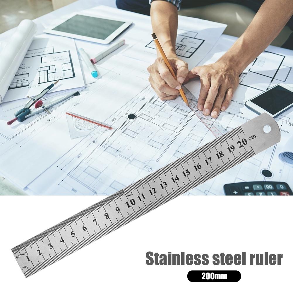 Regla recta de Metal de acero inoxidable, herramienta de medición de doble cara de precisión, plantilla de dibujo, regla, herramientas de carpintería