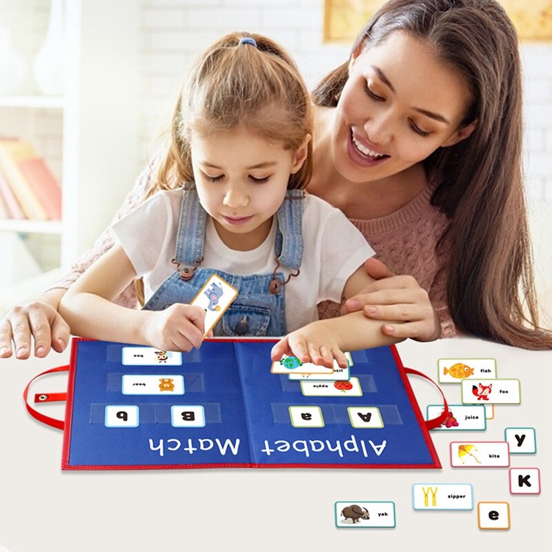 Kids Educational Foldable Learning Spelling English Portable Board Teaching Insert Card Alphabet Match Pocket Chart