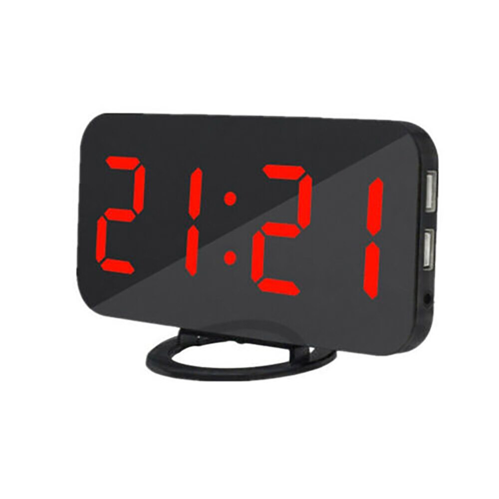 Digital Alarm Clock LED Mirror Clock Multifunction Snooze Display Time Night LCD Light Table Desktop USB Cable: red