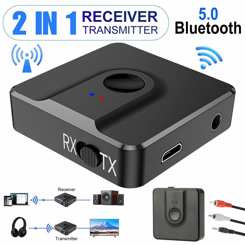 2 In 1 Bluetooth 5.0 Ontvanger Zender Draadloze 3.5Mm Naar 2RCA Aux Audio Adapter