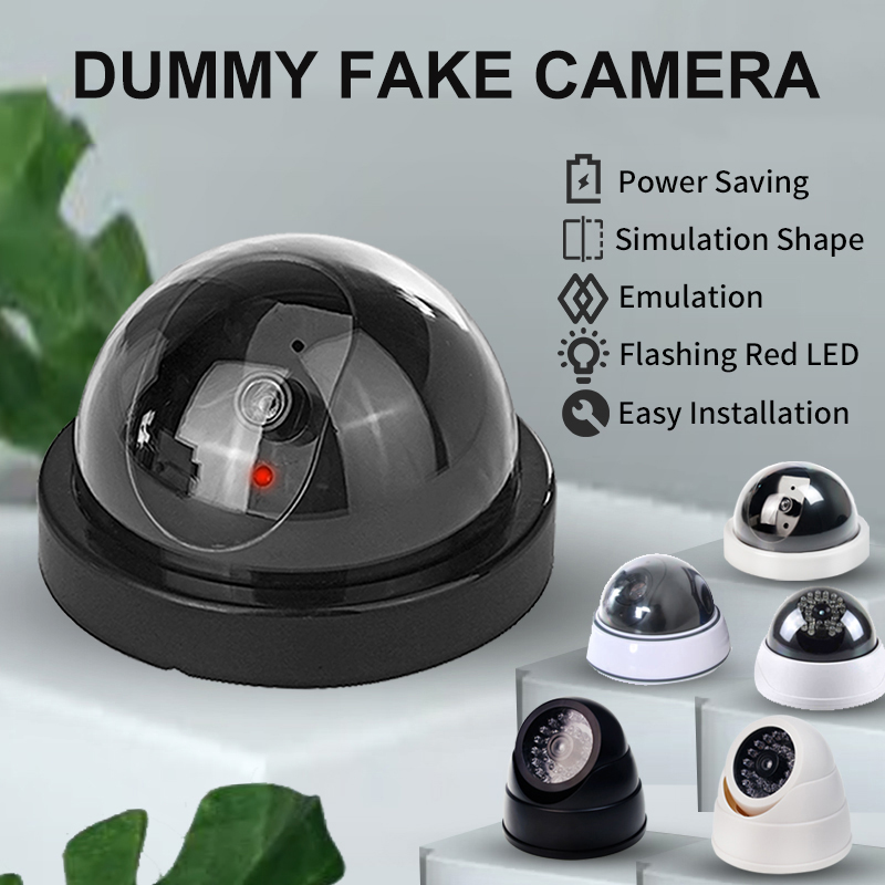 Cámara falsa simulada con luz roja LED, funciona con pilas, No requiere cableado, cámara de seguridad domo falsa para interiores y exteriores, 1 ud.