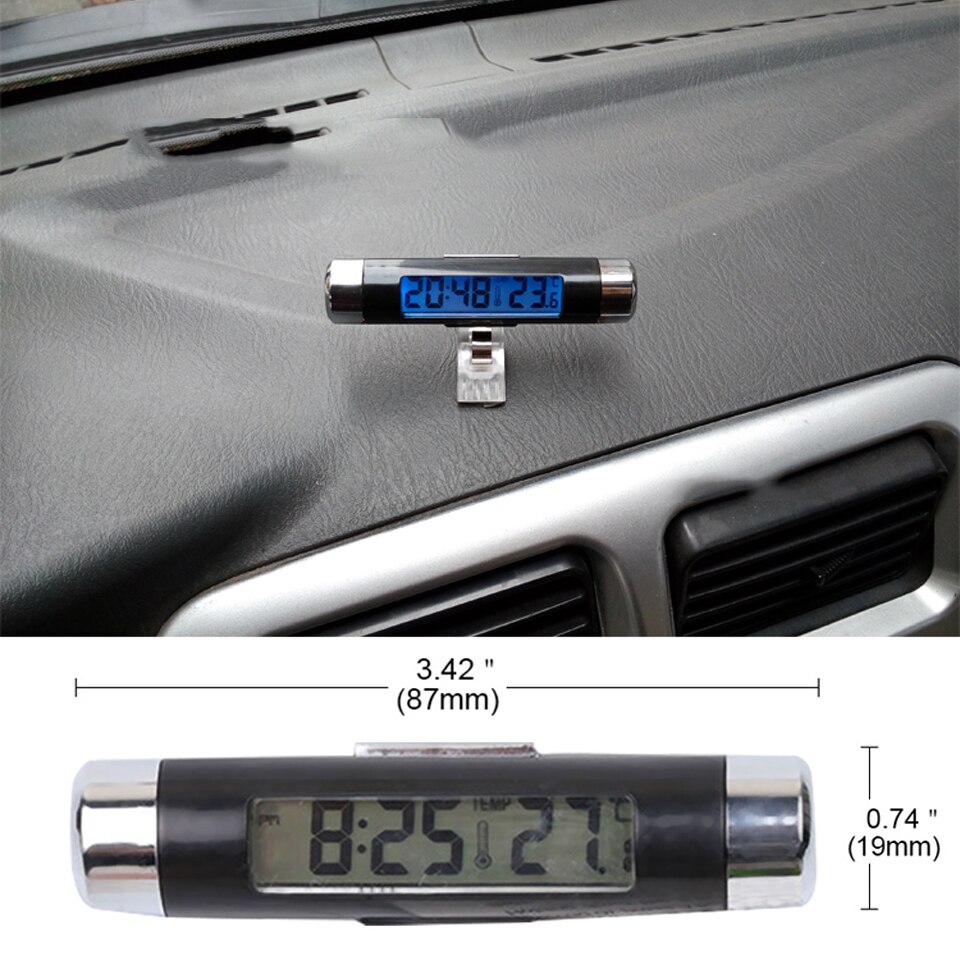 Draagbare 2 In 1 Auto Digitale Lcd Klok En Temperatuur Display Elektronische Klok Thermometer Auto Automotive Blauwe Achtergrondverlichting Met Clip
