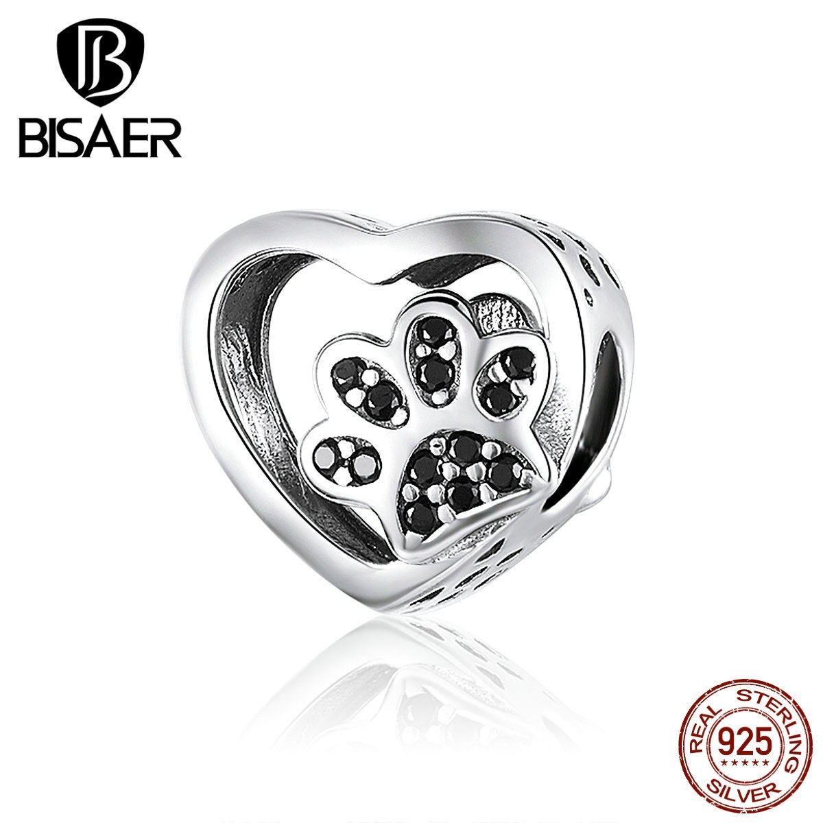 BISAER Dier Liefde Kralen 925 Sterling Zilver Hond Kat Voetafdrukken Charms fit Roze Zirkoon Armbanden DIY Sieraden Maken ECC1191