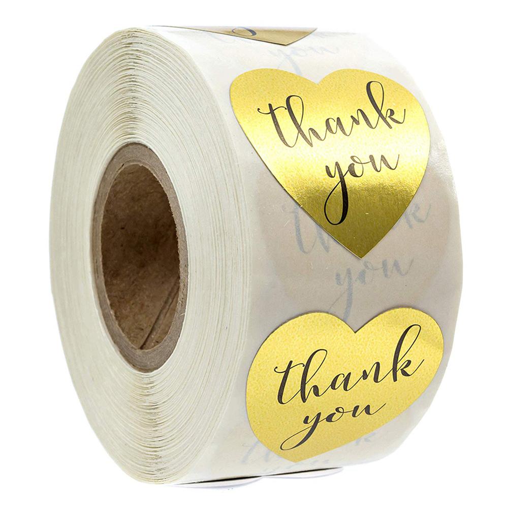 Gouden Hart Vorm "Dank U" Stickers Seal Labels 1Inch/Roll 500 Etiketten Stickers Scrapbooking Voor Pakket briefpapier Sticker