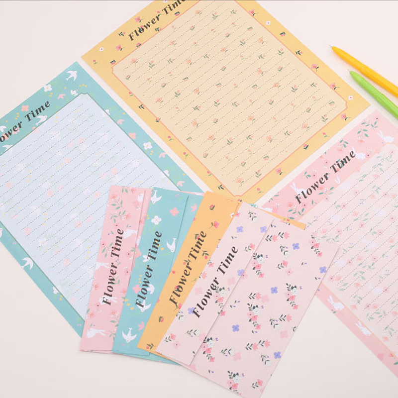 Liefde Envelop Wedding Brief Uitnodiging Brief Papier Set 3 Pcs Papier Envelop 6 Lakens Groet Bloemen Vogel Brief Schrijven Papier