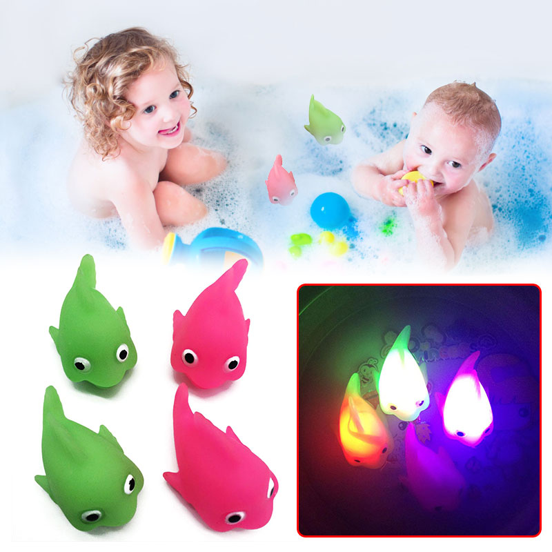 Pez electrónico con luz parpadeante para niños, juguete de peces brillantes para niños, Gadget de baño de bebé, juego de agua